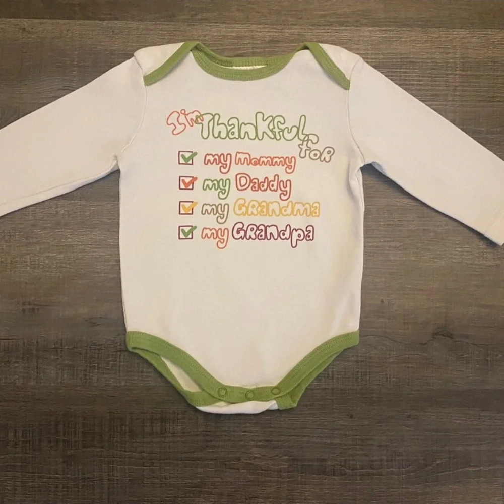 💞 Infant & Baby Size 6-9 Months “I’m Thankful For…” Thanksgiving Onesie Bodysuit